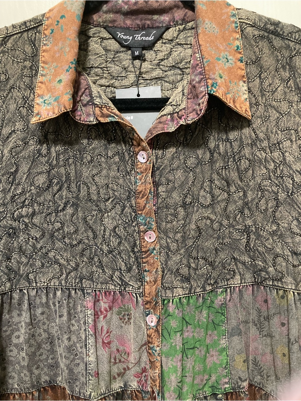 Young Threads Patchwork Floral Button-Up Top - Multicolor - Picture 3 of 3